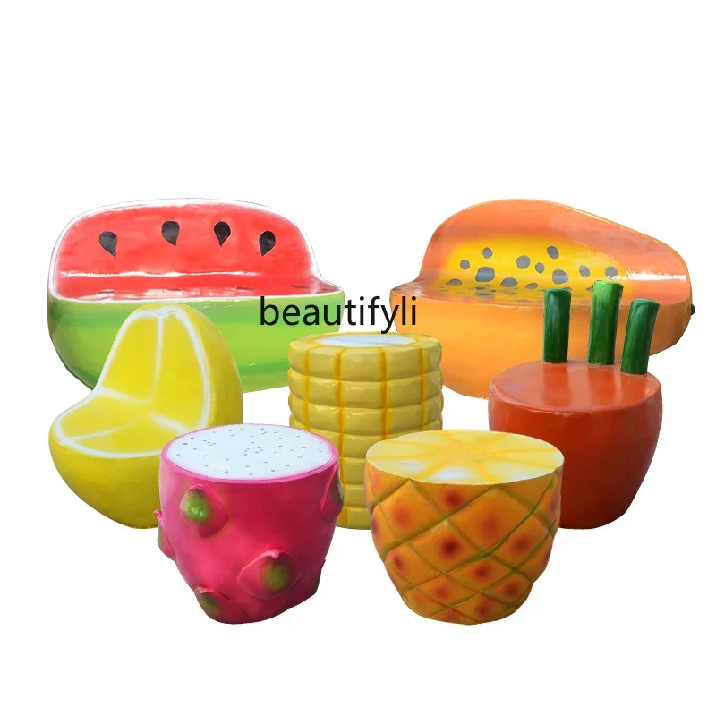 

Shopping Mall Decoration Kindergarten Outdoor Landscape Decorations FRP Fruit Leisure Chair Seat Stool