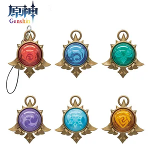 Genshin Impact Vision Luminous Keychain 7 عناصر قلادة صغيرة مزدوجة الجانب من الزجاج مع حزام حبال هدايا تأثيري أفضل 6 مبيعات Genshin Vision - رقم 3