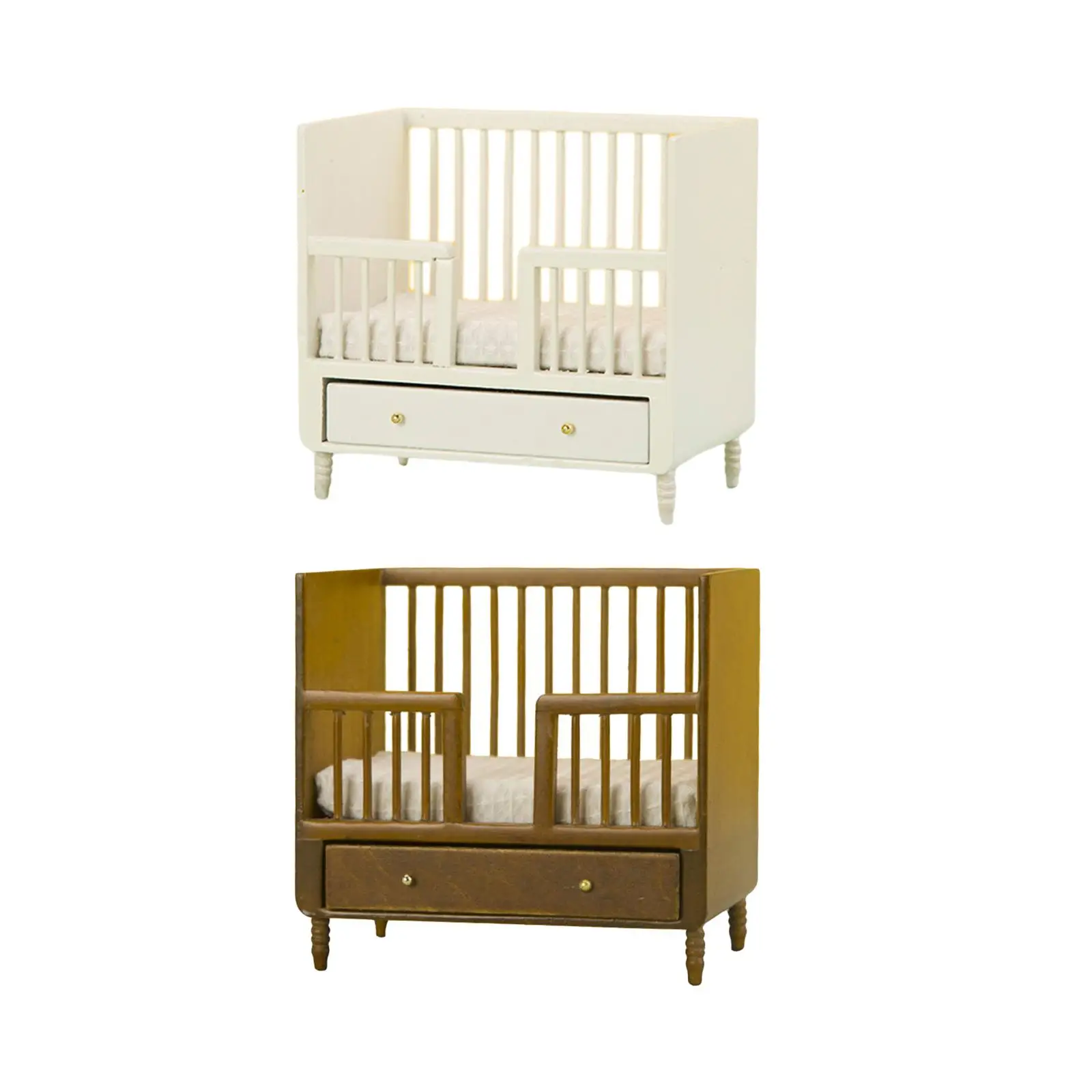 1: 12 ミニチュアドールハウスベビーベッドベッドライフシーン DIY ミニチュアドールハウス