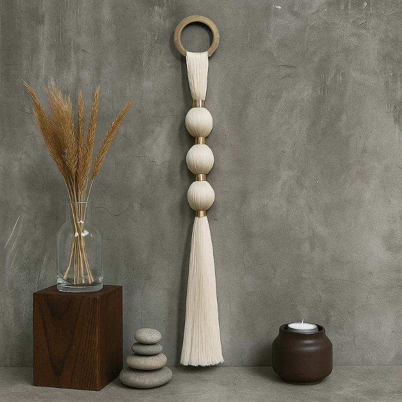 

Boho Macrame Rope Ball Wall Hanging with Tassels, Handmade Bohemian Decor for Living Room Bedroom Wall