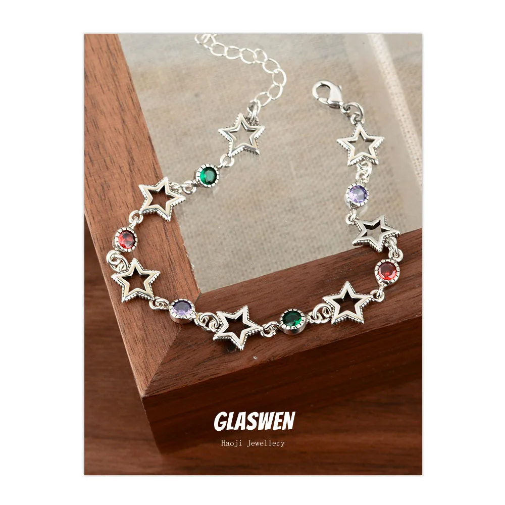 New Arrival Elegant Colorful Crystal Star Thai Silver Ladies Jewelry Sets For Women Necklace Bracelet New Year Gifts
