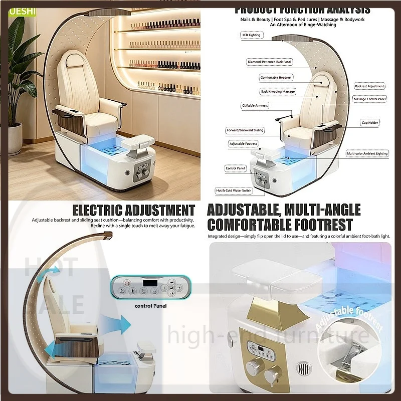 VP Source Factory Integrated Moon-Shaped Pedicure Chair Reclining Foot Spa Sofa with Massage for Nail Salon