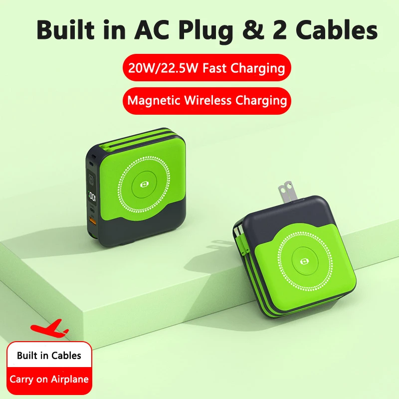 6 in 1 15W Magnetic Wireless Power Bank 22.5W Fast Charging Wall Charger for iPhone iwatch Samsung Powerbank with AC Plug Cable