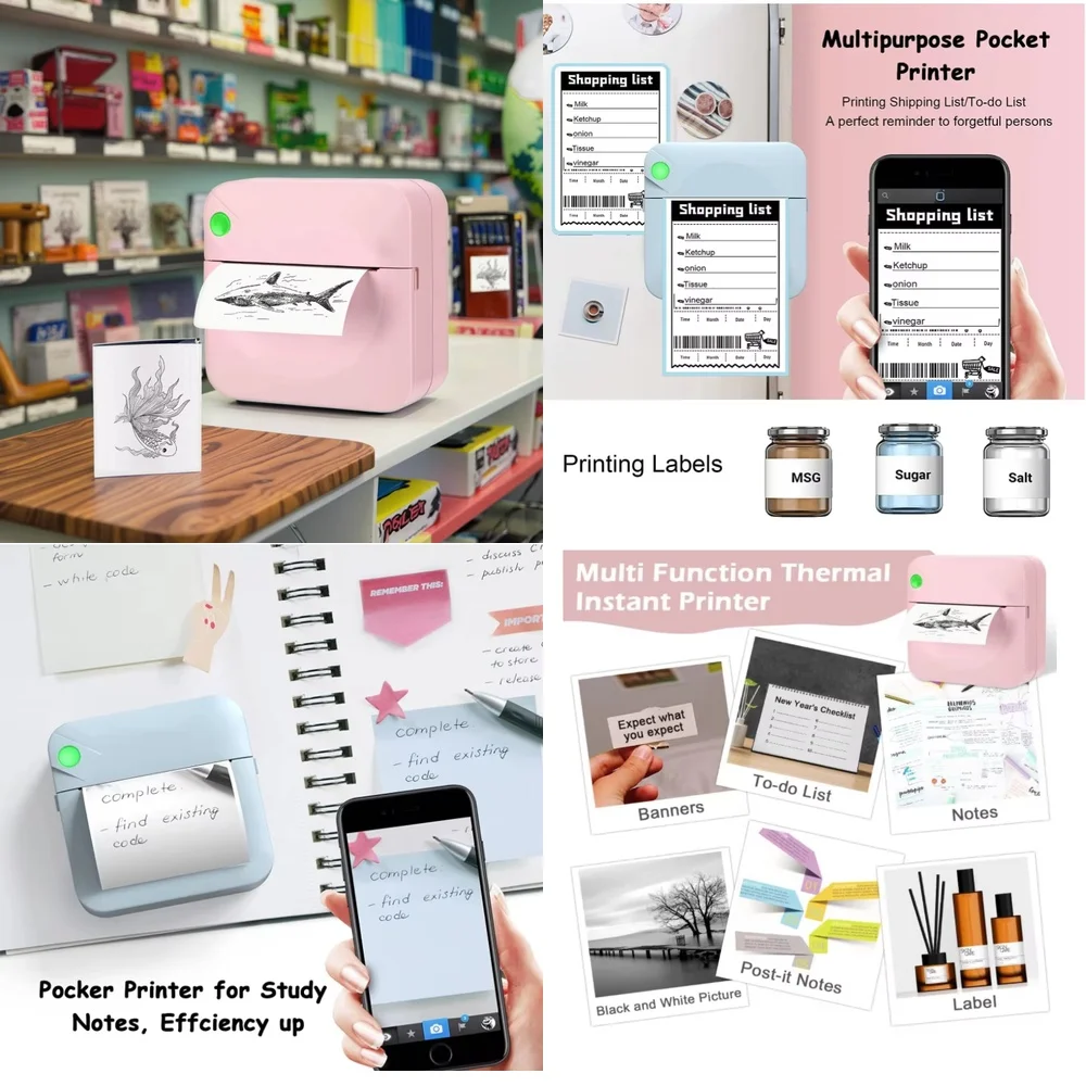 

Portable Inkless Thermal Label Photo Printer for Kids Birthday Party Portable Pocket-Sized Handheld Mini Printer for