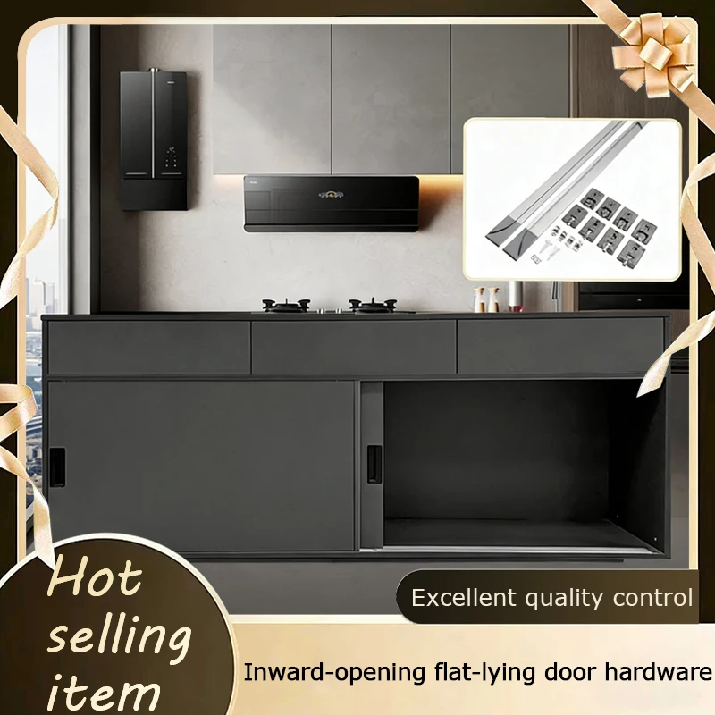 Cabinet Sliding Door Hardware System Pocket Inset Flat Push Pull Track For Wardrobe Display Kitchen Cupboard Rail Guide Set