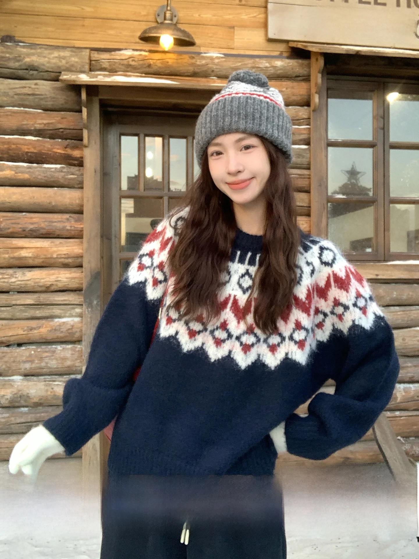 

Женский красный утепленный вязаный свитер Morning Bloom, зимняя базовая одежда, корейский стиль, с длинными рукавами, круглый вырез горловины