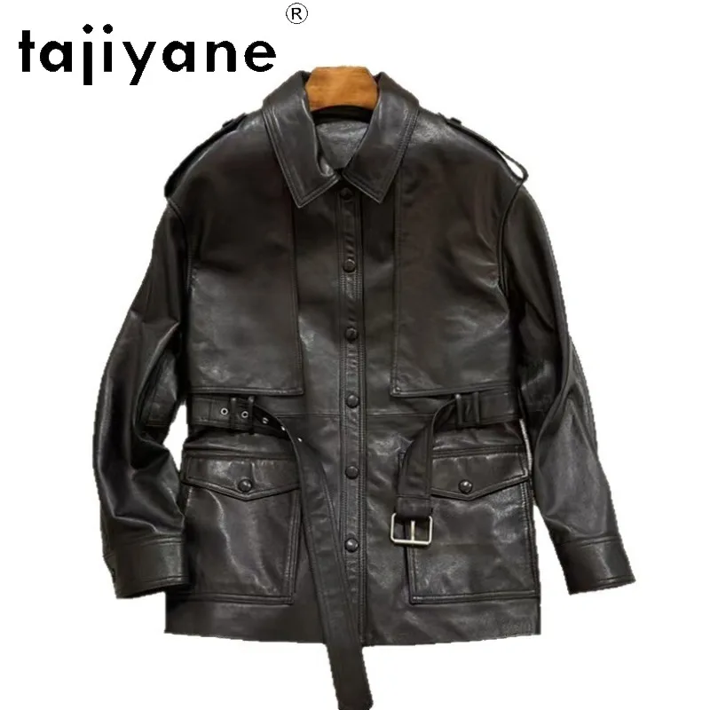 TAJIYANE Genuine Leather Jacket Woman Semi-Vegetable Tanned Sheepskin Short Leather Trench Coat Retro Womens Winter Coats Косуха
