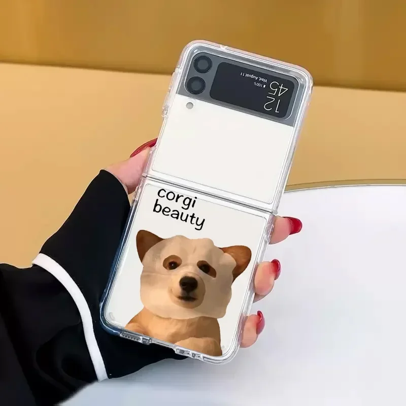 Funny Cartoon Dog Cat Transaprent Phone Case for Samsung Galaxy Z Flip 6 ZFlip 5 ZFlip 7 Clear Cover for Samsung ZFlip 4 3 Shell