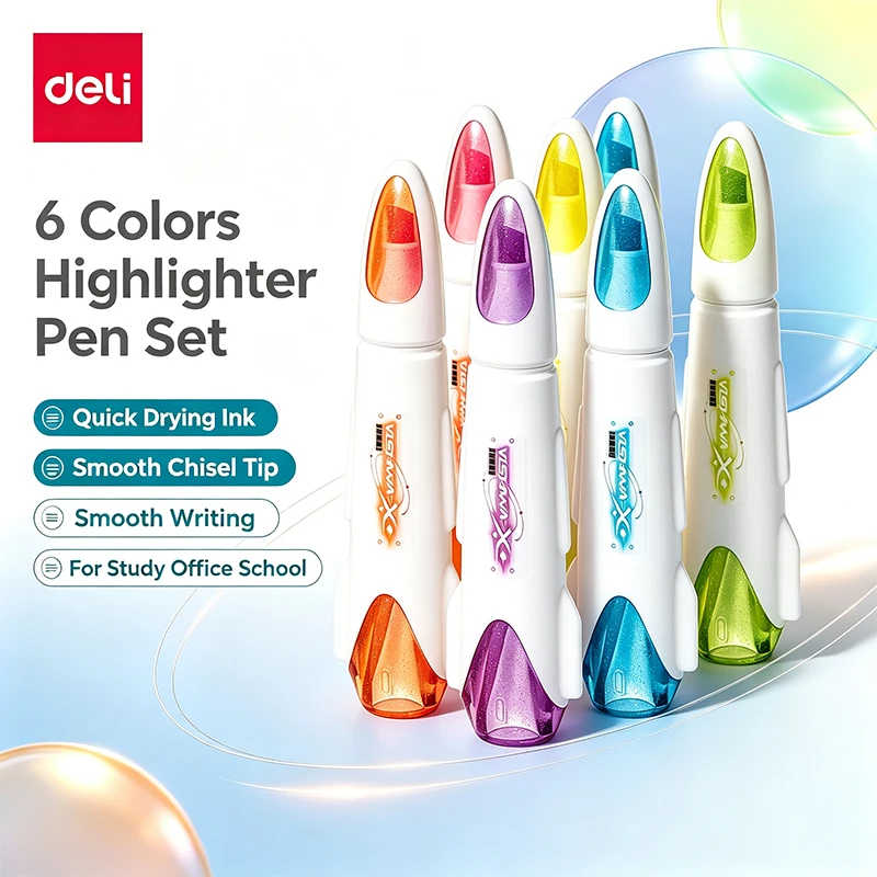 Deli 3pcs Highlighter Pens Fluorescence Pens Art Marker Pens Stationery Drawing Painting Kawaii Pens Gift School&Office Supplies