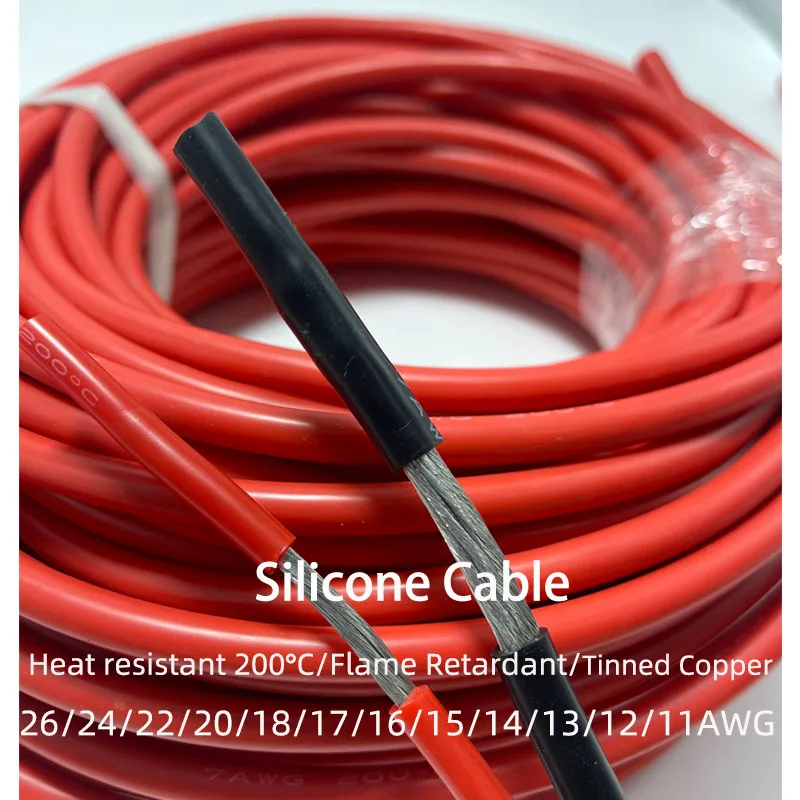 16 12AWG Silicone Cable26 24 22 20 18 16 14 11 10 9 8AWG Flexible Silicone Wire Tinned Copper Wire Heat-Resistant 200℃ 400Meter