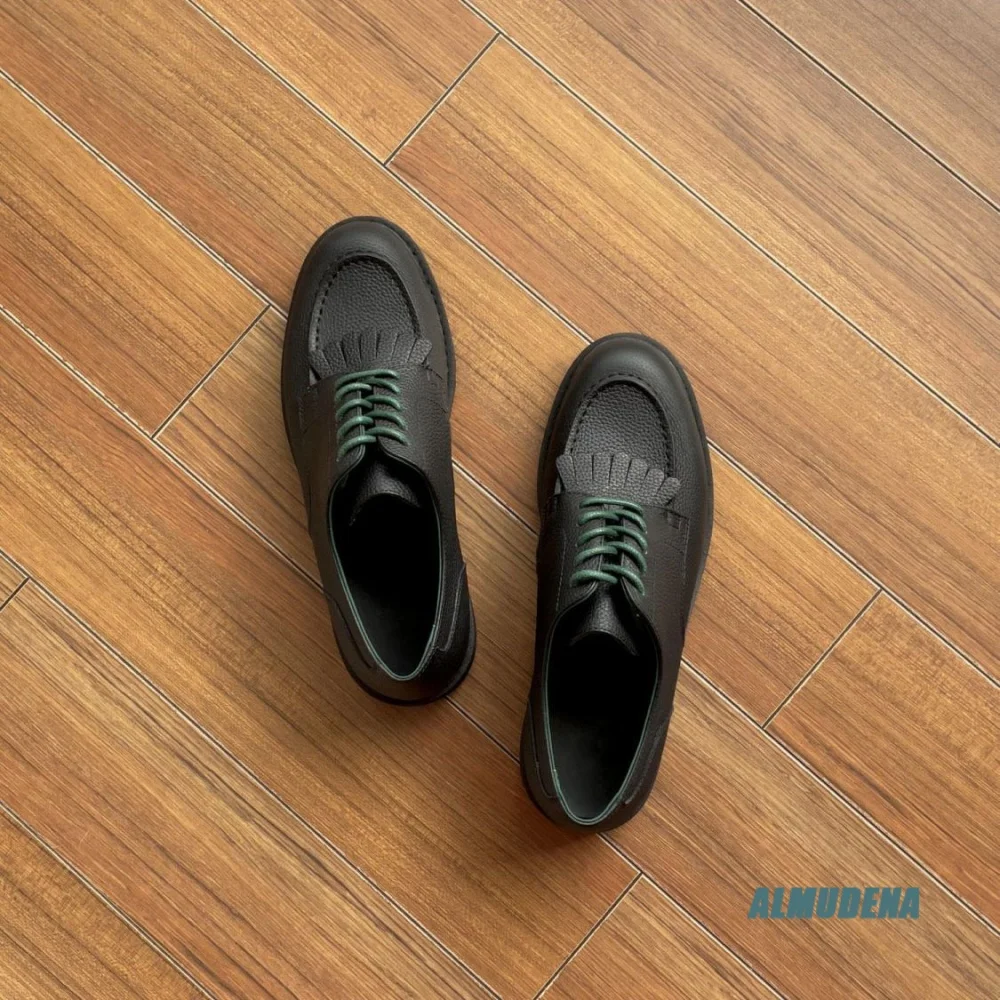 Trendy Round Toe Derby Shoes for Men Non-slip Outdoor Spring Autumn Versatile Minimal Retro Daily Leisure Lace Up Casual Shoes