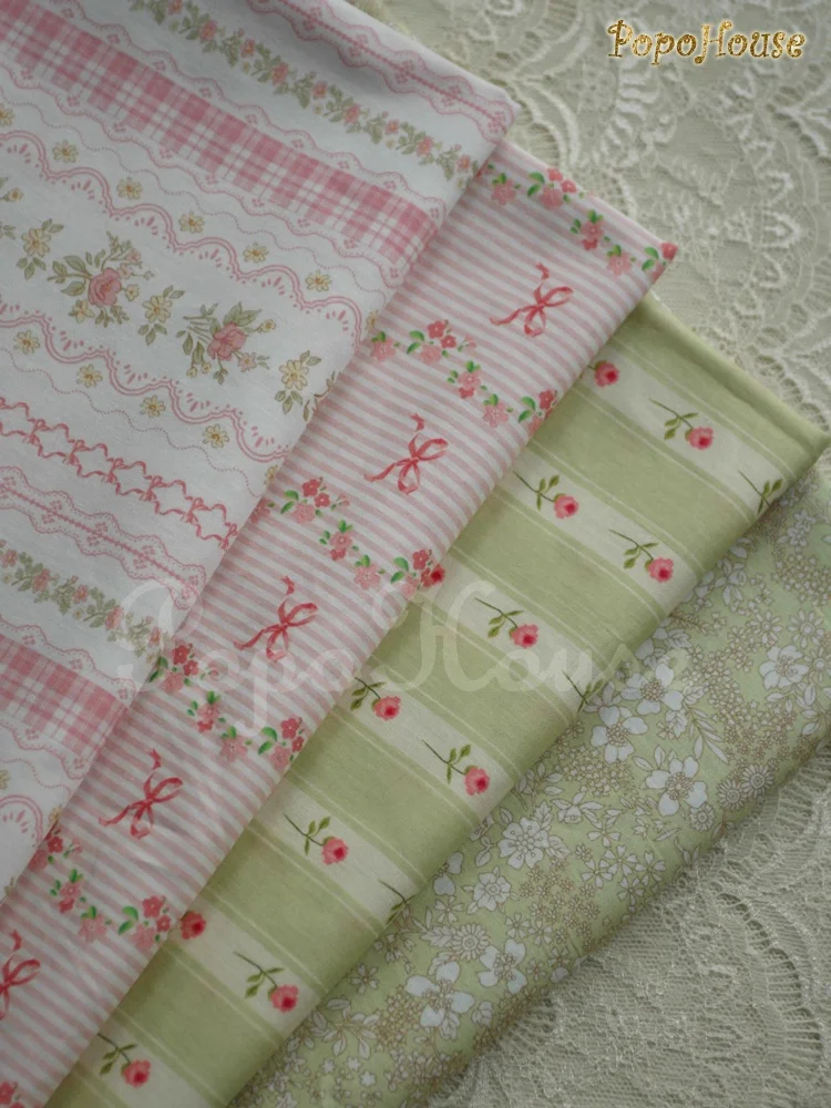 145x50cm French Country Small Light Pink Green Floral Cotton Fabric, for Clothing Sewing Cloth view 2