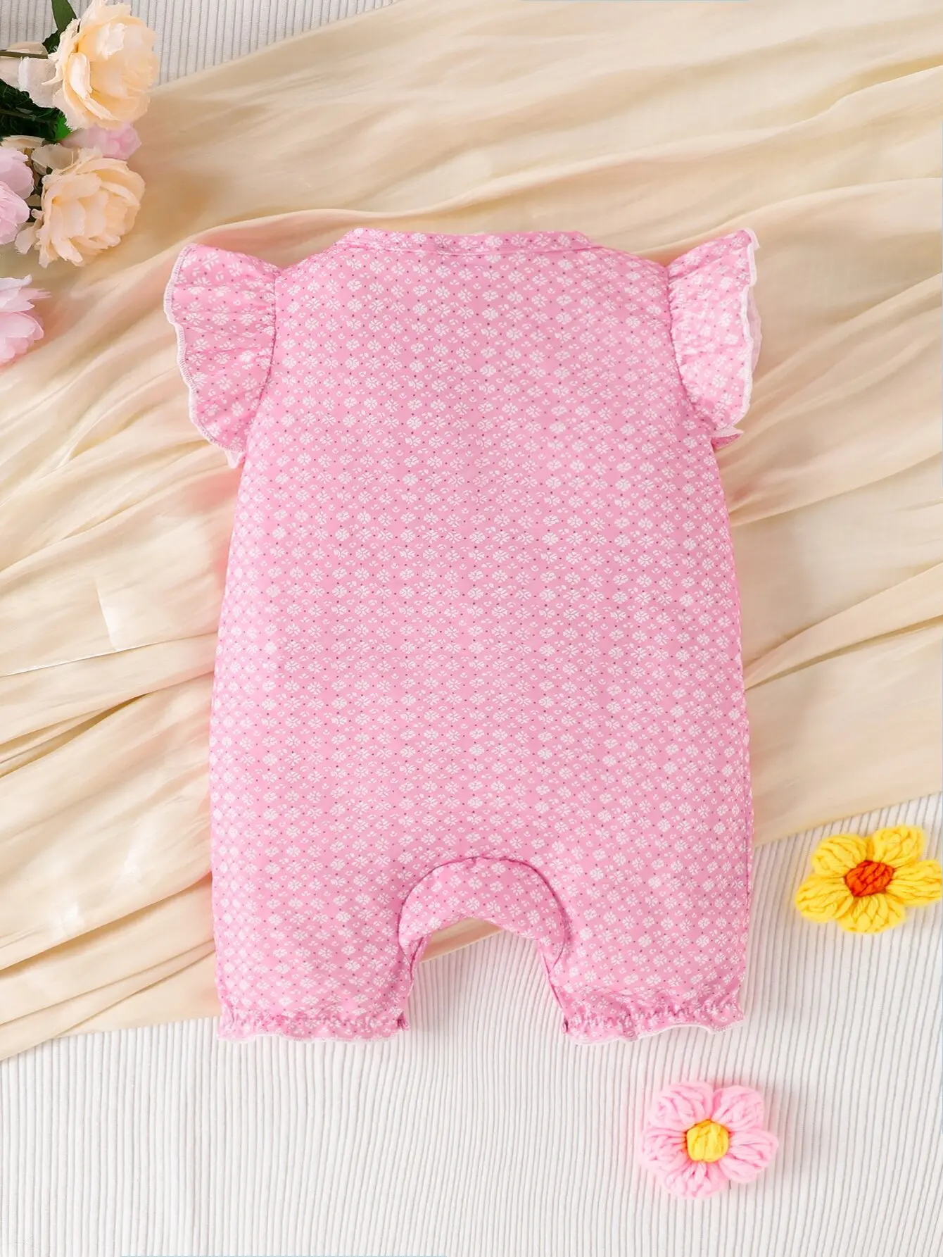 Summer Newborn Baby Casual Cute Comfortable Breathable Pink Sleeveless Flying Sleeve Shorts Jumpsuit Simple Fashion Soft