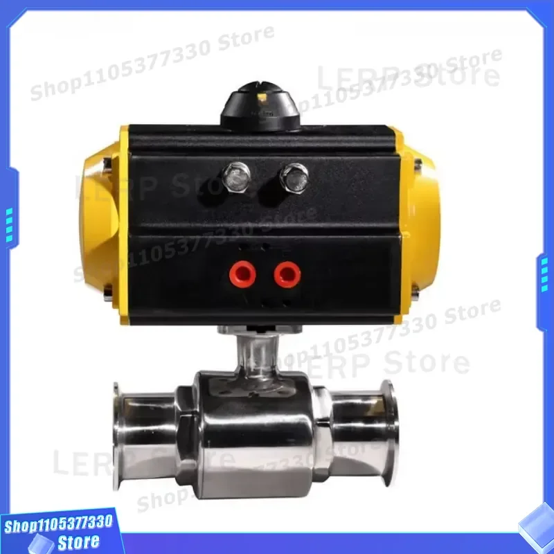 Food Grade Stainless Steel Pneumatic Ball Valve Two Way Sanitary Three Clip Quick Connection for Fluid Control System