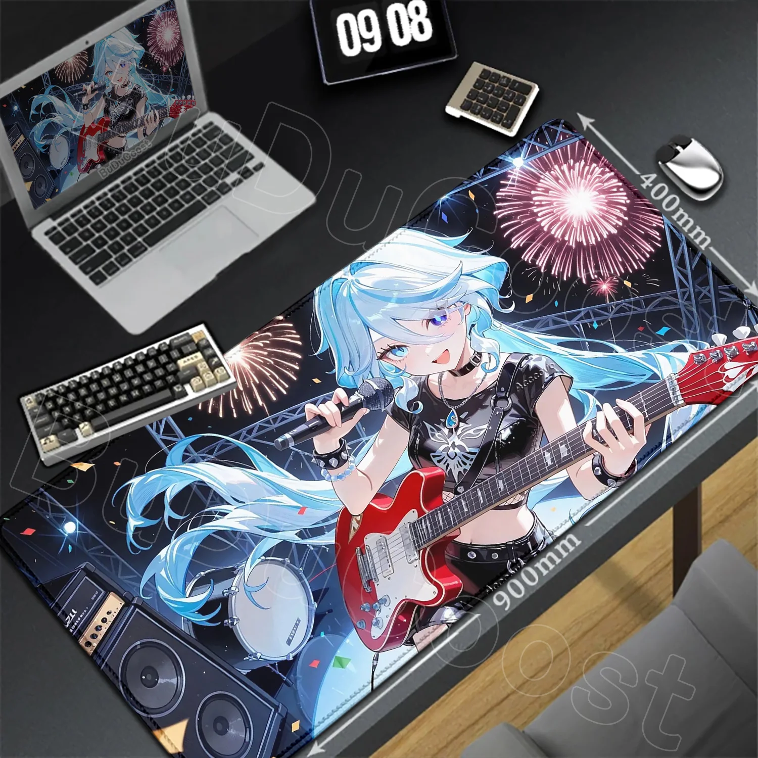 Laptop-Tastatur-Mauspad, Schreibtischunterlage, Büro-PC, Kawaii-Gaming-Zubehör, 90 x 40 cm, Mauspad, Genshin Impact Furina, Anime-Spiel-Mauspad – Detail 11