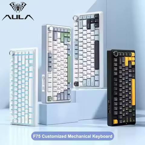 AULA F75 2.4G Wireless/Bluetooth/Wired Gaming Mechanical Keyboard RGB Customized 75% Layout OEM Profile Gasket PC Game Keyboard