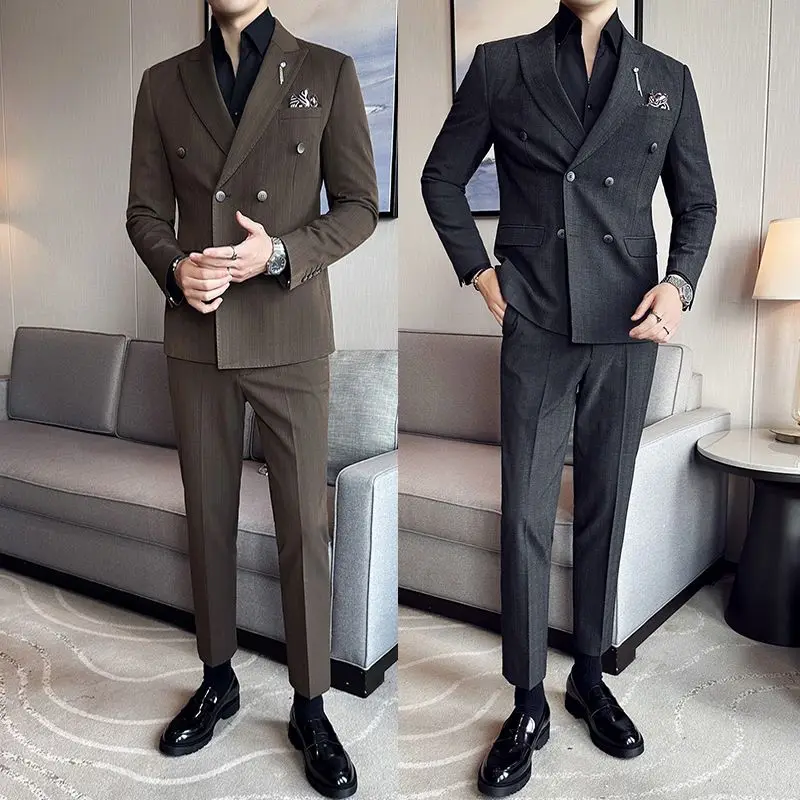 3-a53 zweireihiger gestreifter Anzug für Männer, High-End Business formelle Slim Fit koreanischen schönen britischen Anzug zweiteiligen Anzug