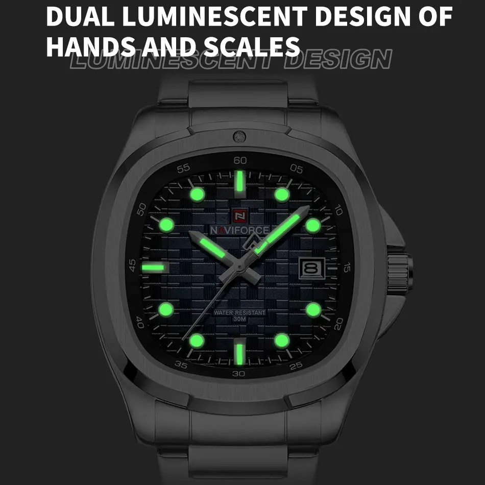 NAVIFORCE Business Office Men‘s Luminous Waterproof Stainless Steel Watch Date Display Watches for Men Sport Wristwatch Gifts