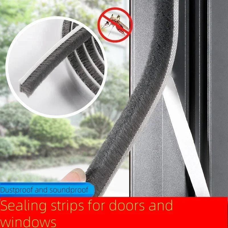 Fensterdichtungsstreifen aus Aluminiumlegierung für Türen und Fenster, Wollstreifen für Glasspalten, Türbodendichtung mit Klebstoff, Windabweiserstreifen, Insektenschutzband