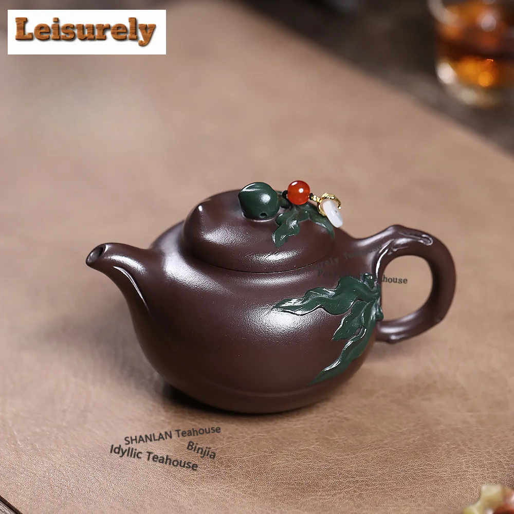 

200 мл Изысканные фиолетовые глиняные чайники Исин, горшок ручной работы с гравировкой, необработанный рудный камень, зеленая грязь, чайный сервиз, китайский чайный сервиз Цзыша, подарок для рукоделия