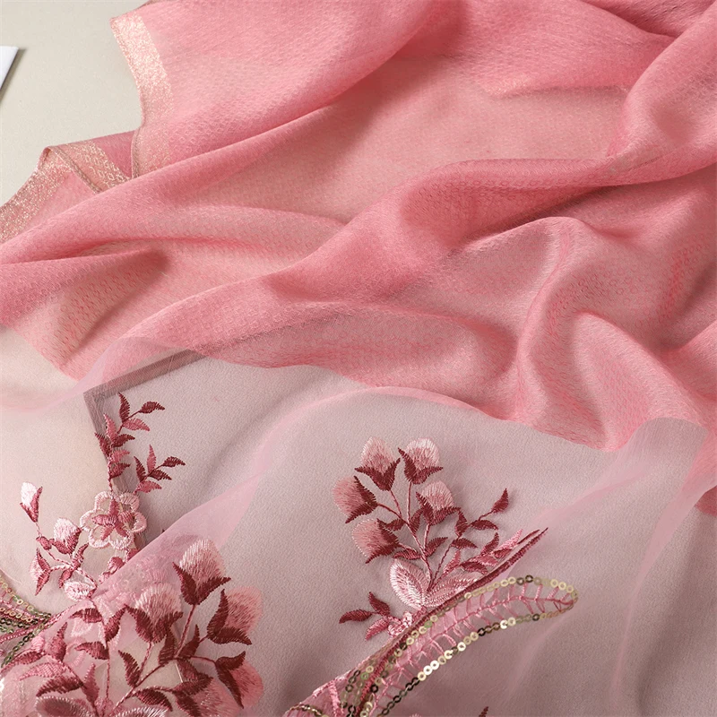 2024 NEW Fashion Women Cut Flowers Hollow Lace Gradient Flower Silk Scarf Spring Shawls and Wraps Towel Femme Beach Sjaals