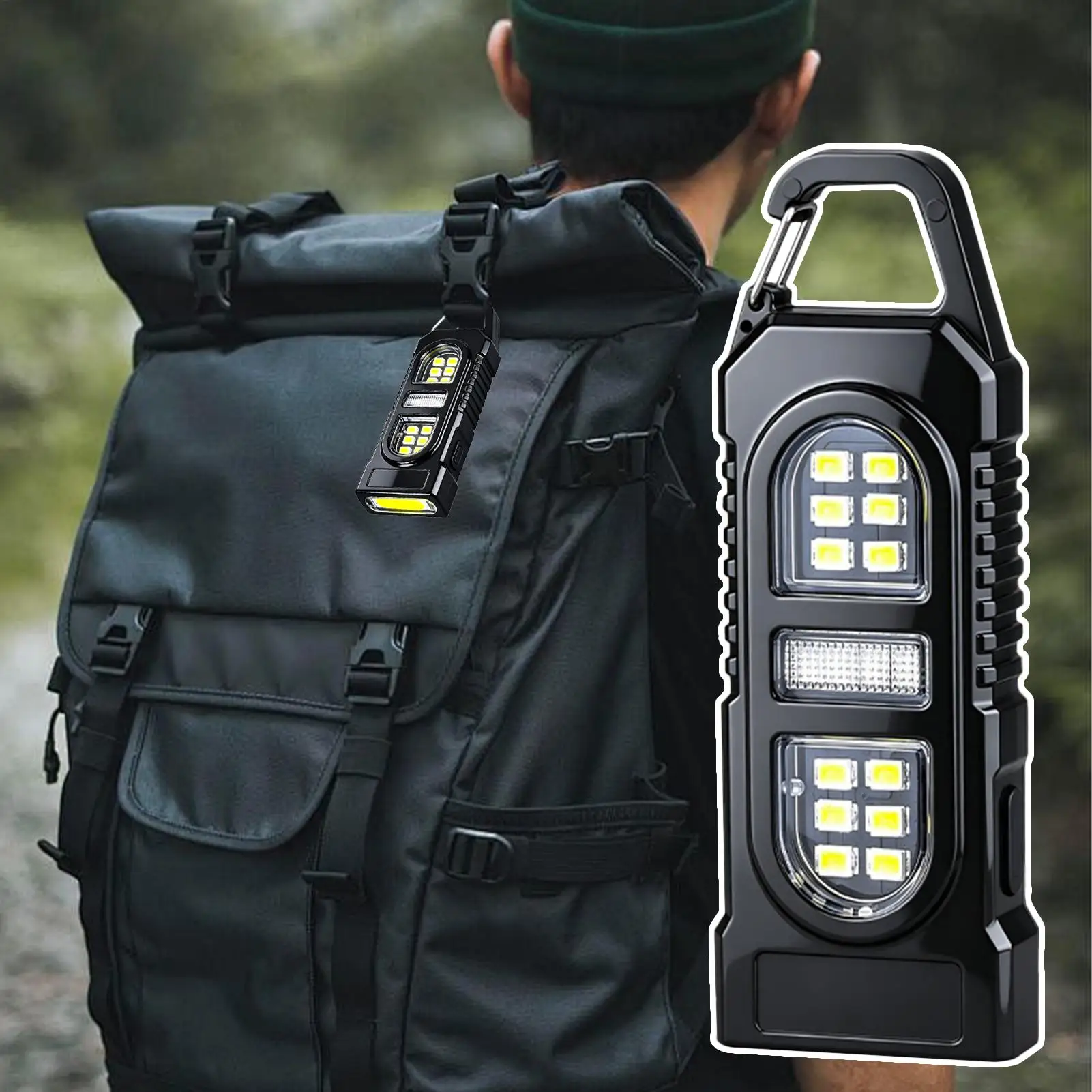 Tiny Flashlight LED Rechargeable Metal Hook Lamp Small Flashlight Keychain Torch Light For Outdoor Camping Hiking Backpacking