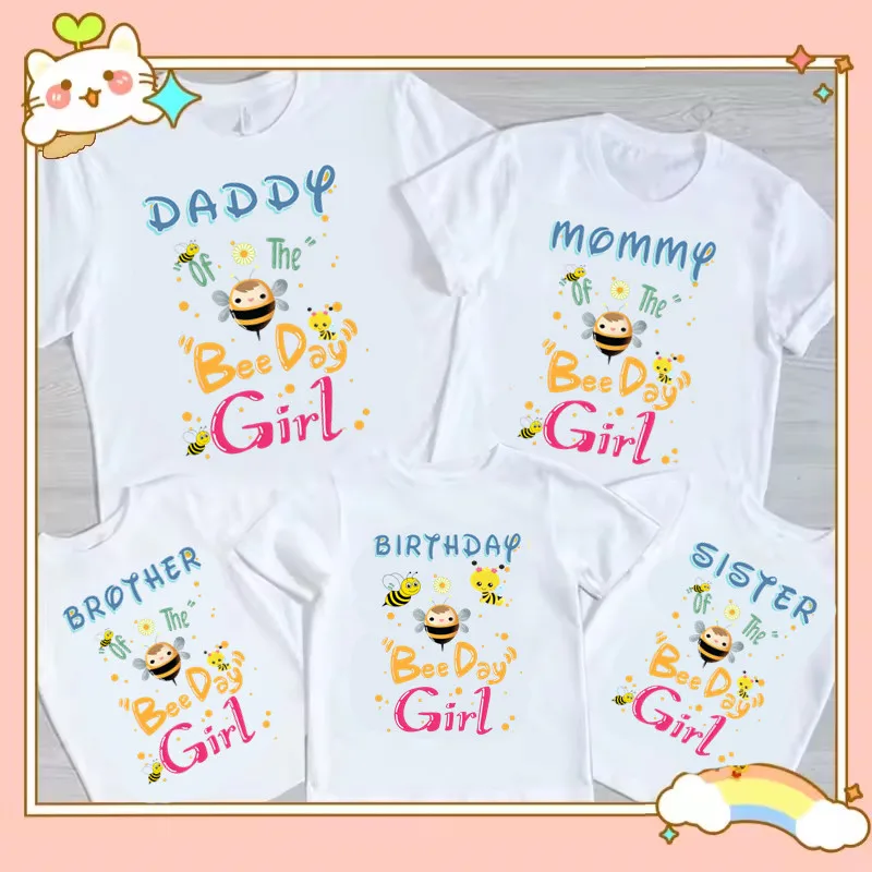 

Одинаковая футболка для дня рождения на тему пчелы для всей семьи, топ с короткими рукавами для семейного дня рождения с индивидуальным именем и пчелой для девочек