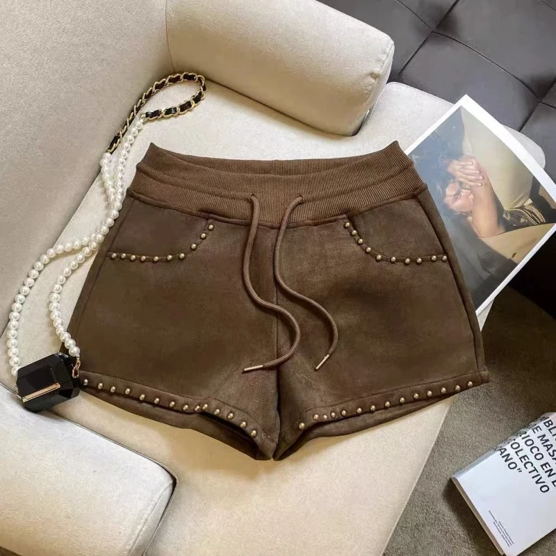 Damskie szorty z elastyczną gumką w pasie, modne, uniwersalne, w stylu koreańskim, na wiosnę i jesień, o kroju litery A, idealne do noszenia na co dzień.