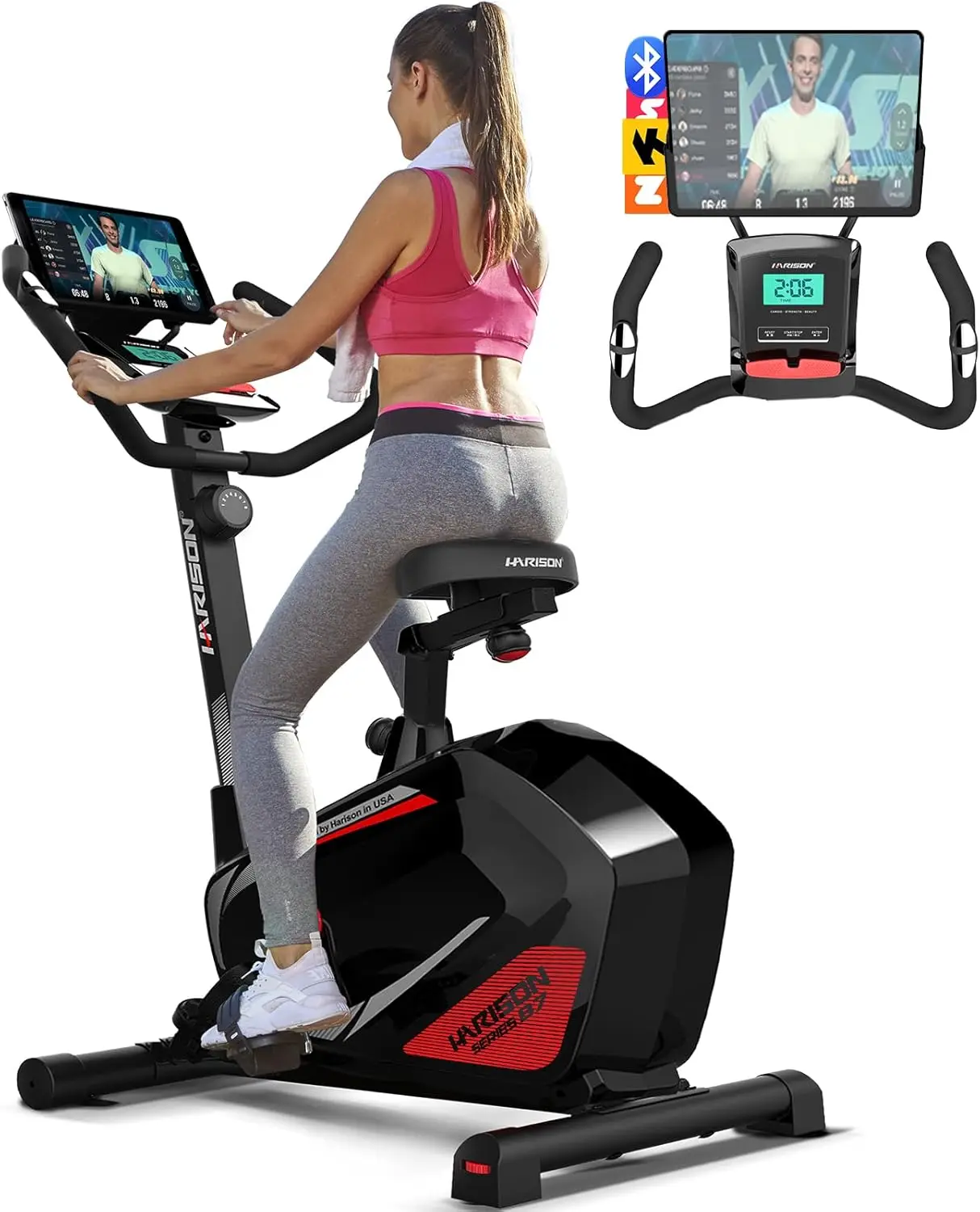 

Magnetic Exericse Bike with Bluetooth, Upright Exercise Bike Stationary Bikes for Home 350 lbs Capacity