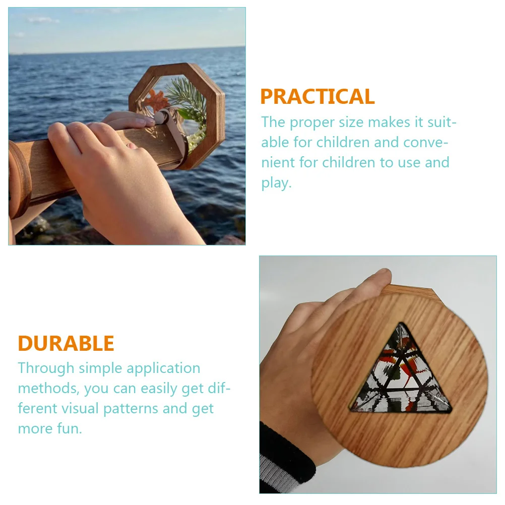 Creative Wooden Kaleidoscope Rotating Design Portable Educational Kaleidoscope for Kids Early Teaching Aid Science Development