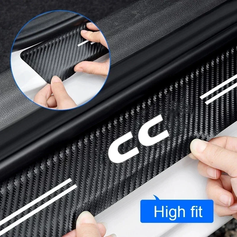 Auto Door Entry Pedal Guards for VW CC Emblem Luminous Car Door Threshold Scuff Plate Decals Carbon Fiber Sill Protect Stickers