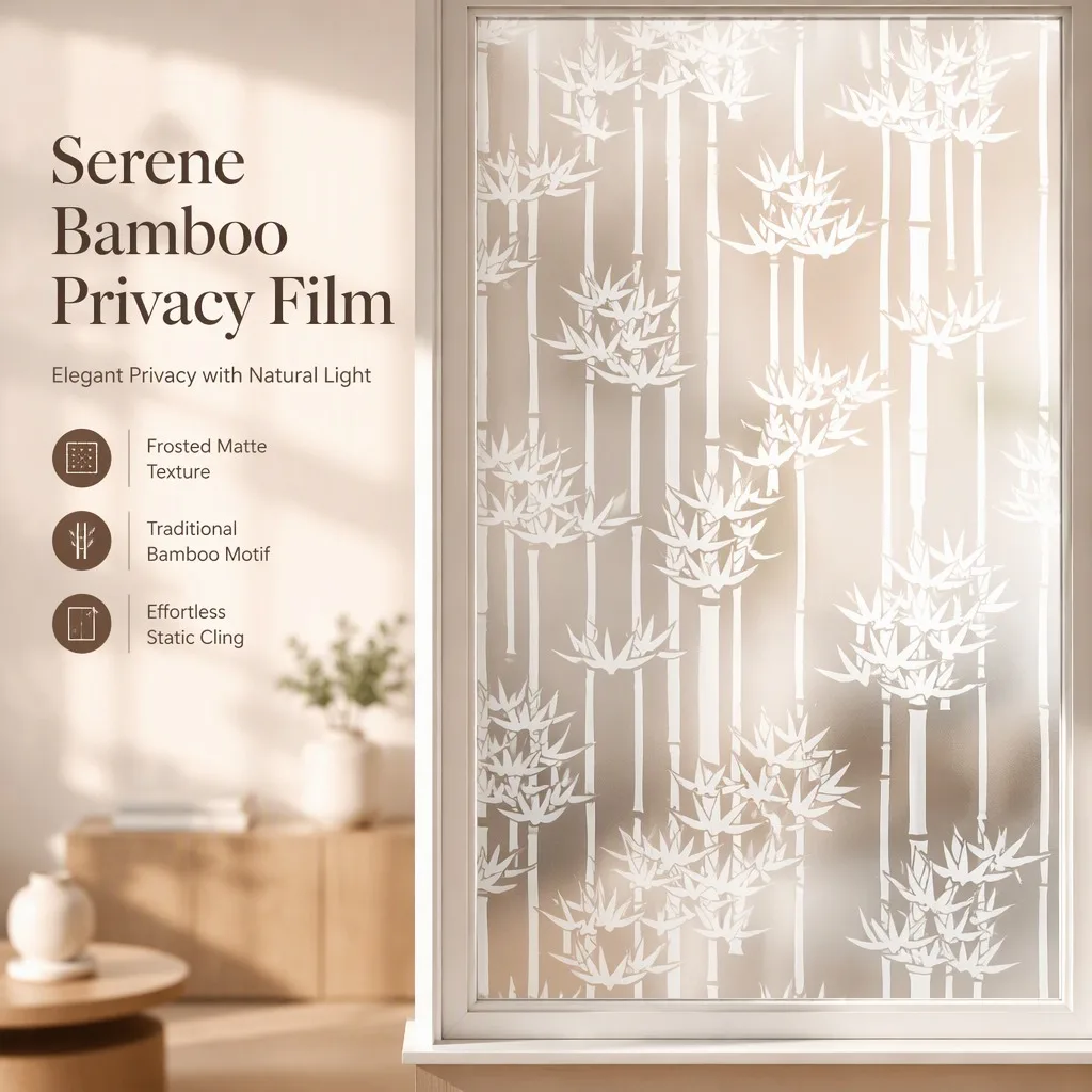 Bamboo Frosted Window Film Privacy Heat Insulation Anti-Splash Static Cling Decorative for Office Bathroom Home Glass