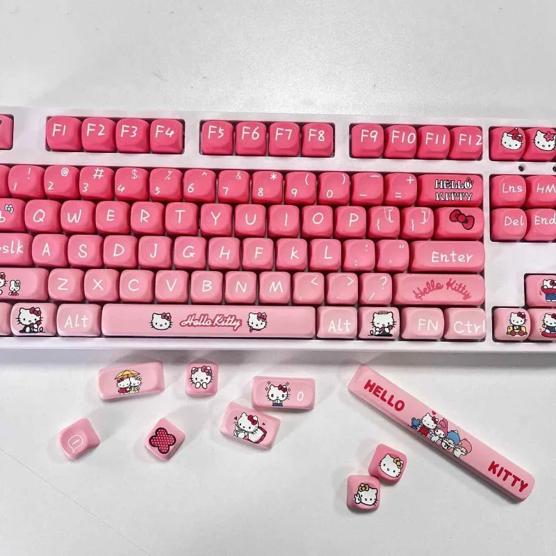 Sanrio Kawaii hello kitty Cinnamoroll Keycaps PBT Mechanical Keyboard 135 Key Caps MOA Highly Cute Keyboard Accessories