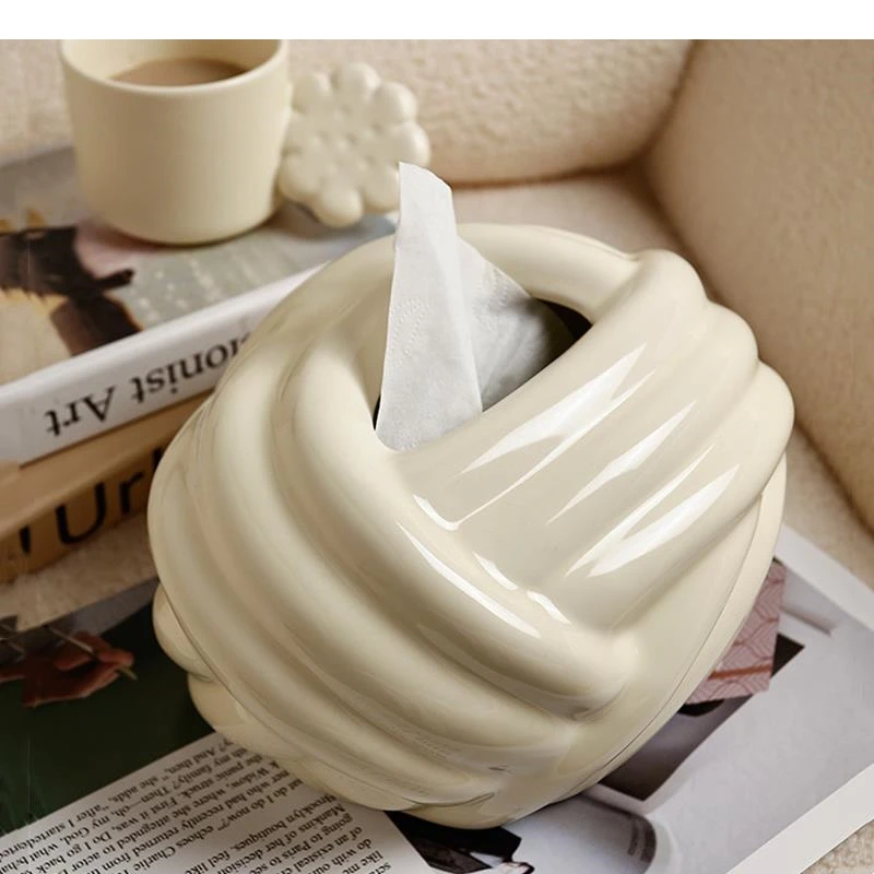 Ceramic Tissue Box Geometric Grain Wool Ball Braided Pattern Paper Extractor Napkin Holder Household Storage