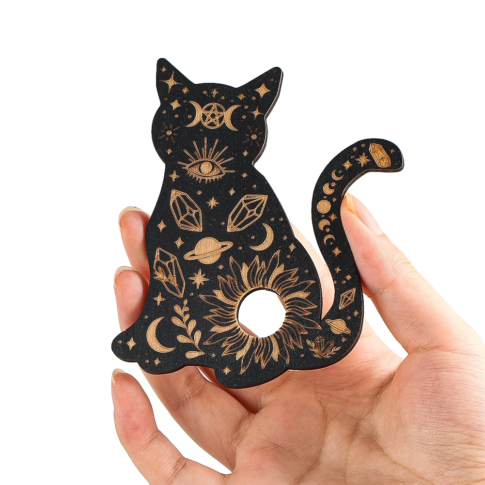 

Wood Crystal Ball Holder Planchette Sphere Display Stand Mysterious Tarot Cat Board Candlestick Wiccan Altar Decor Supplies Tray