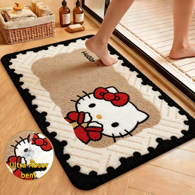 Hello Kitty Faux Cashmere Bath Mat Absorbent Non‑Slip Bathroom Door Rug Cute Cartoon Floor Mat