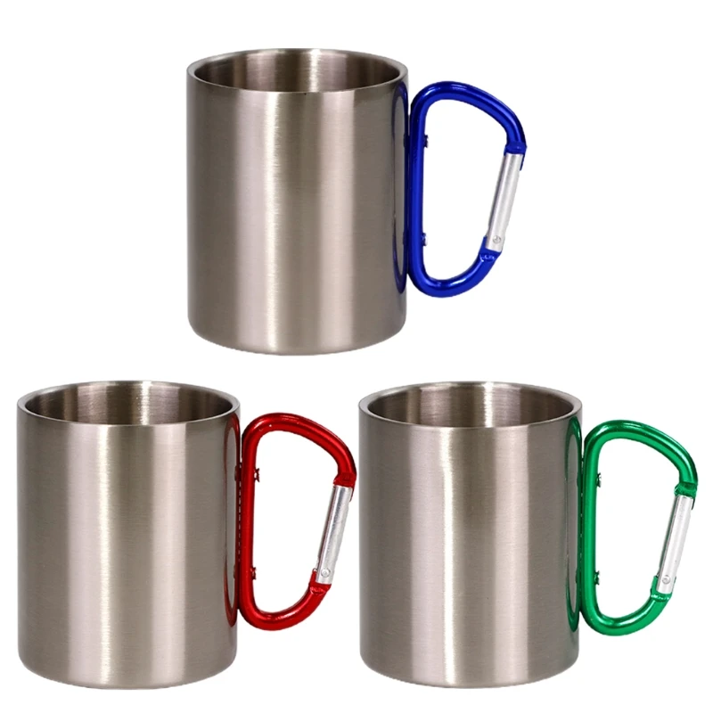 

300ml DIY Customize Stainless Steel Travel Portable Mug with D-Ring Carabiner Hook Handle Water Tea Coffee Cup for Outdoor Home