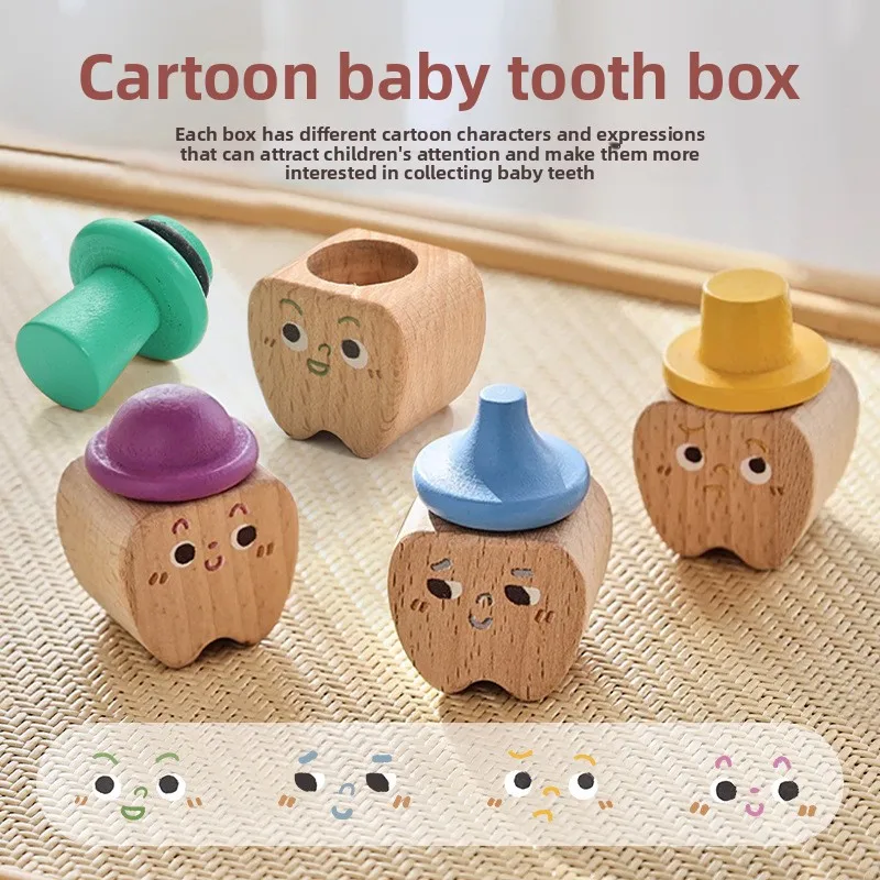 

Solid Wood Children's Deciduous Tooth Box, Funny Expressions, Wooden Collection Box, Commemorative Box, Baby Tooth Storage Box.