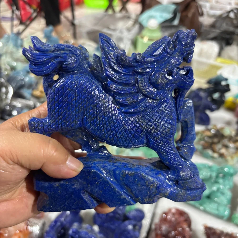 Natural Animal Quartz Lapis Lazuli Kylin Carving Polished Reiki Healing Crystal Feng Shui Energy Room Decor Home Gift