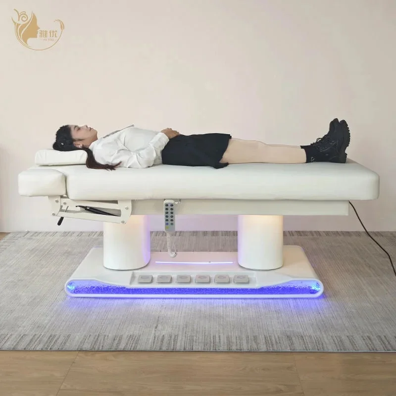 Good Quality Durable White Heated 4 Motor Full Body Massage Bed with Height Adjustable Modern Luxury Design for Beauty Salon