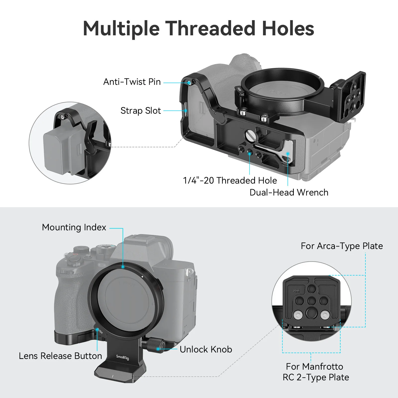 SmallRig Rotatable Collar Mount Plate for Sony Alpha 7R V/Alpha 7 IV/Alpha 7S III/Alpha 7R IV for Arca-Type Manfrotto RC2 -4148