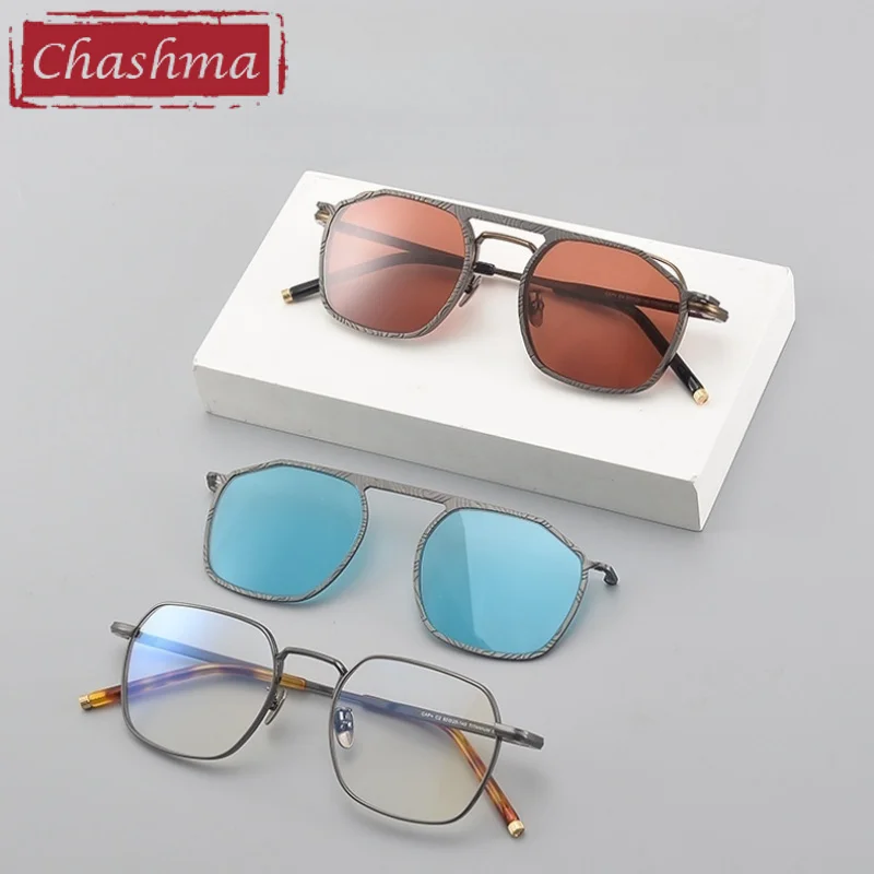 Chashma Prescription Glasses Pure Titanium Clip On Men Eyeglasses Frames Sun Protection Optical Reading Myopia Multifocal Lenses