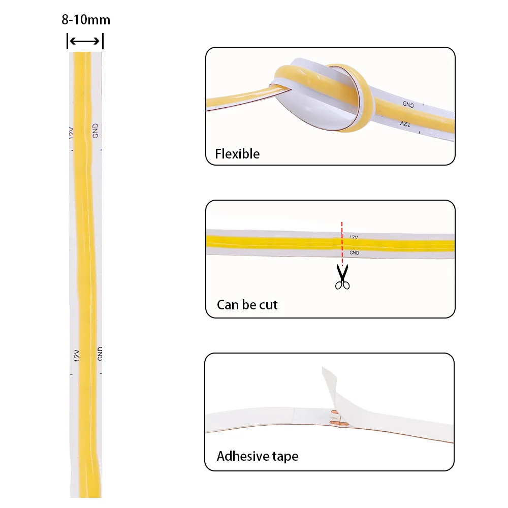 12V 24V COB LED Strip Light 320 480 528 LEDs High Density Flexible COB Led Tape Dimmable RA90 Warm Natural White Linear Lighting