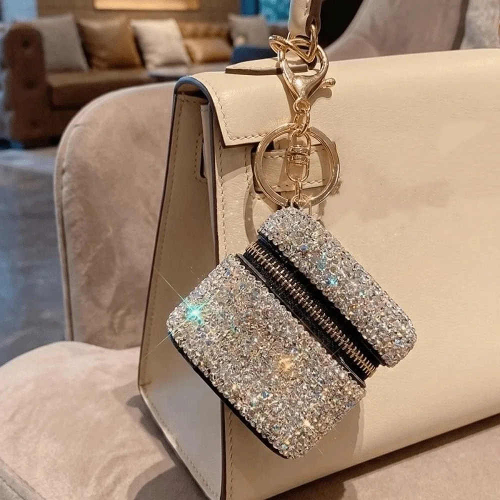 Bling Rhinestone-encrusted Storage Bag Creative Portable Necklace Storage Case Square Silver Mini Rhinestone Jewelry Box