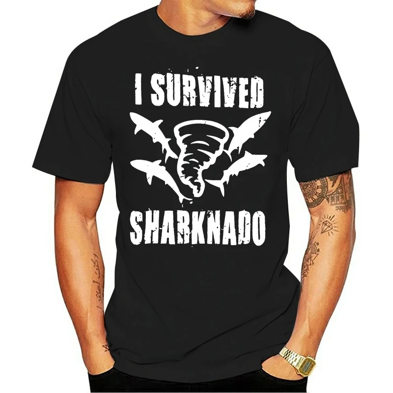 New T Shirts Unisex Funny Tops Tee Basic Models I Survived Sharknado 100% Cotton Print Mens Summer O-Neck T-Shirt Men Clothing