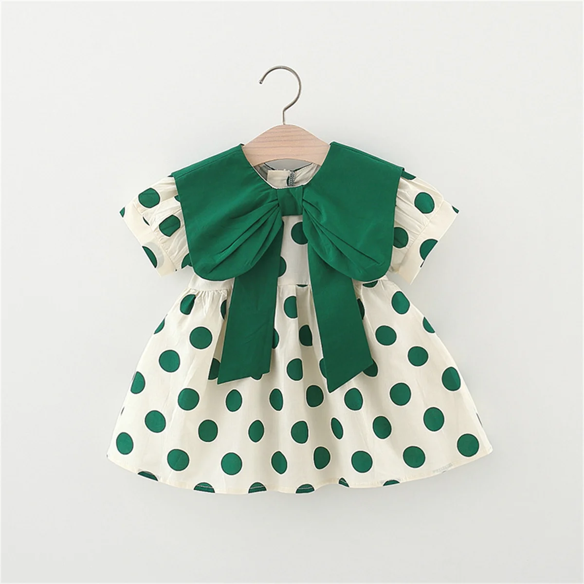 Summer New Baby Girls Dress Bow Polka Dot Puffy Sleeve Sweet Princess Dress Birthday Party Dress (0-3 Years)