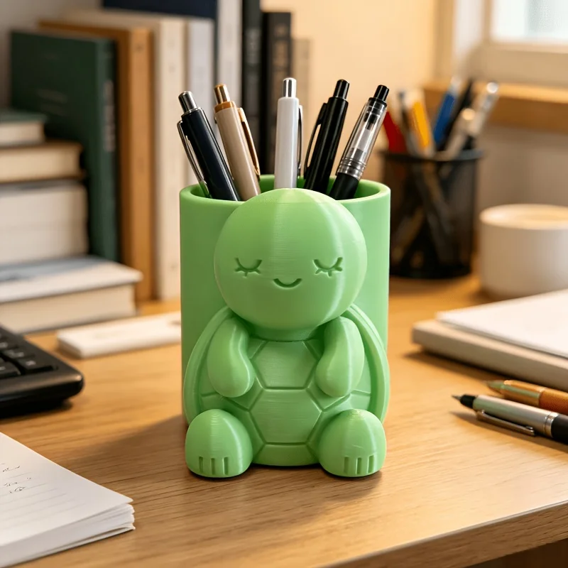 A 3D Printed Turtle Pen Holder for Storing Various Stationery on The Desk,Desktop Storage Box, Stationery Organizer.