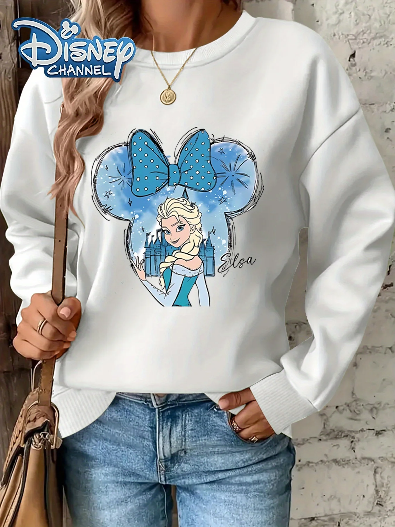ديزني إلسا وآنا فروزن البلوز هوديس الصوف المرأة القطن الخريف بلوفر شتوي س الرقبة هودي كم طويل المتضخم #1