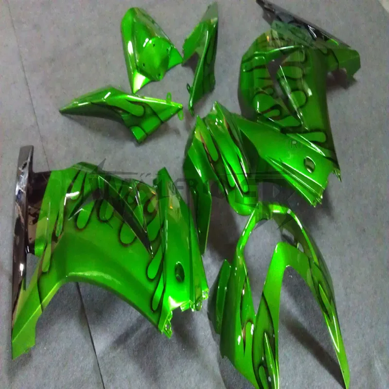 injection Fairings kit ZX250R EX250 2008 2009 2010 2011 2012 green flames ZX 250R 08-12 bodywork kit motorcycle fairings