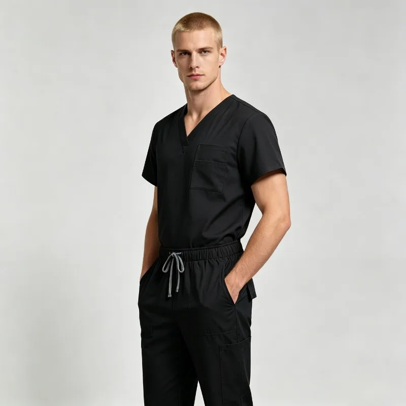 Multi Functional V-neck Frosted Two-piece Men's Frosted Set Suitable for Nurses Doctors Veterinarians and Beauticians